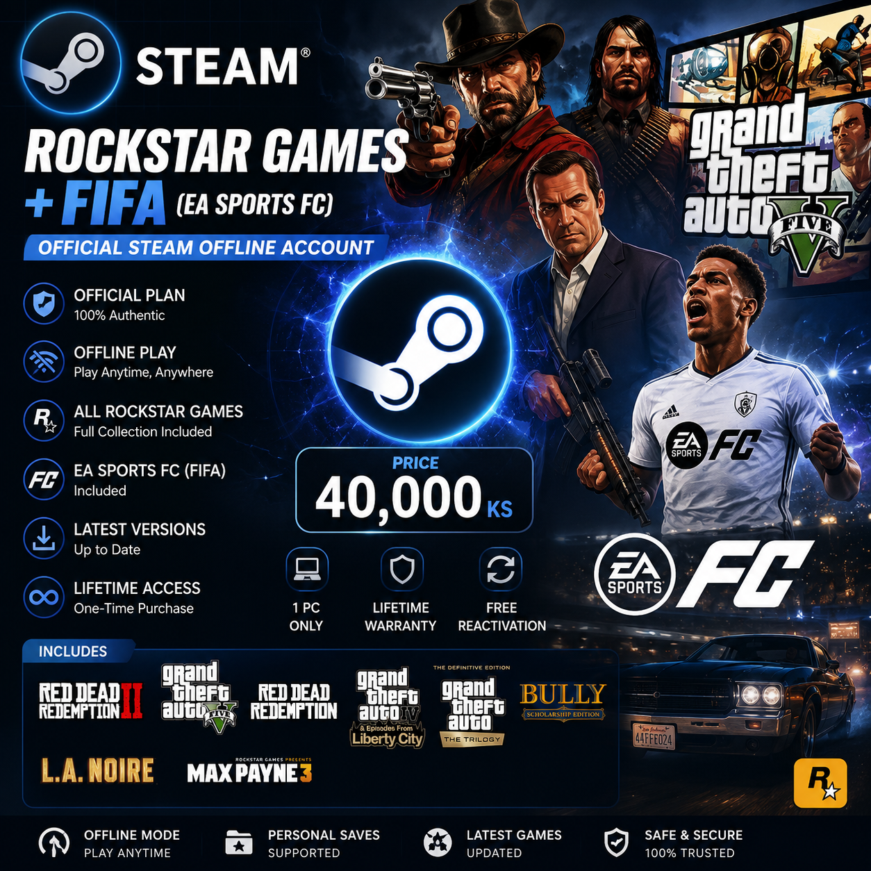 🎮 Rockstar Games Collection + EA SPORTS FC™ (Steam Offline)