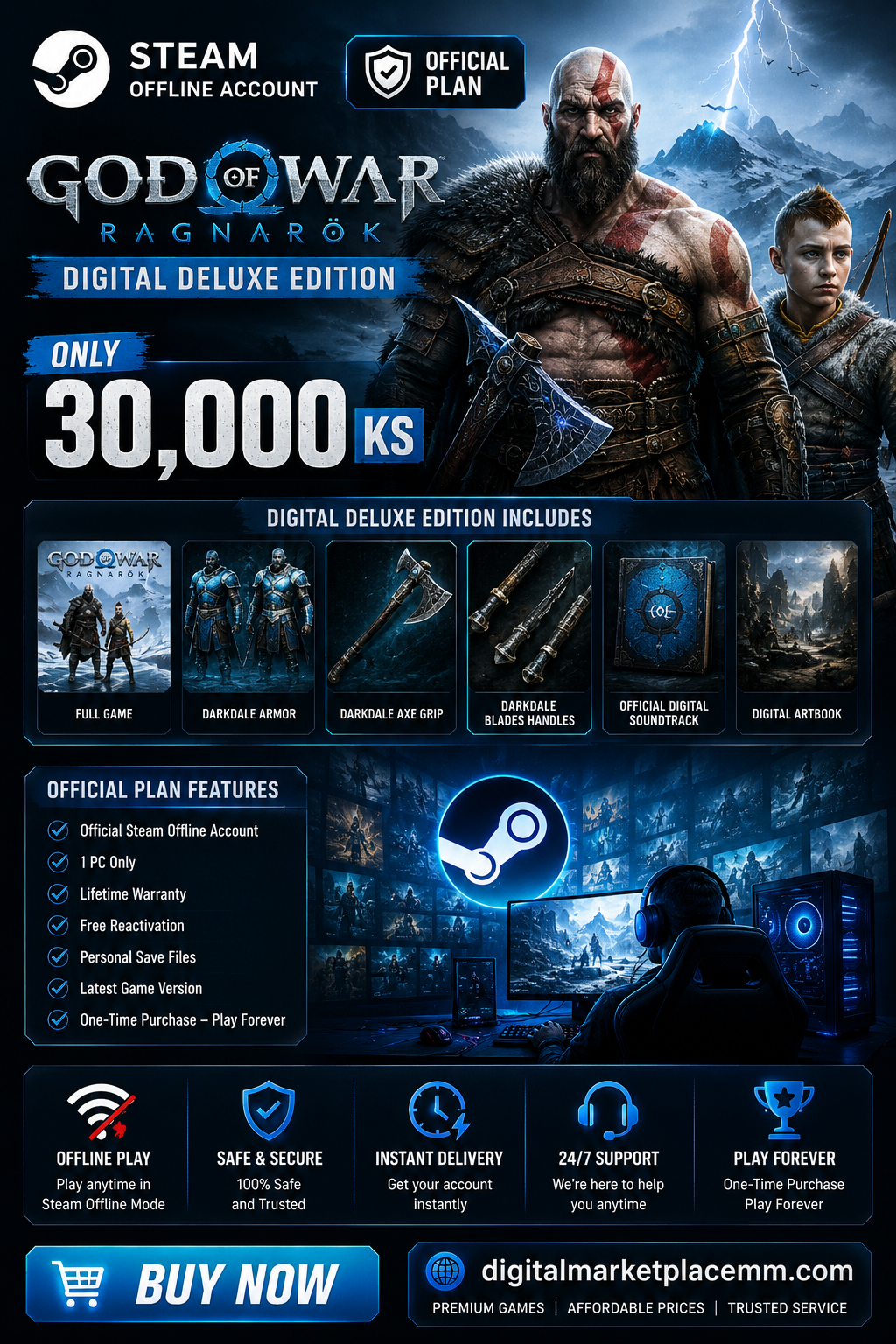 🎮 God of War Ragnarök – Digital Deluxe Edition Official Steam Offline Account
