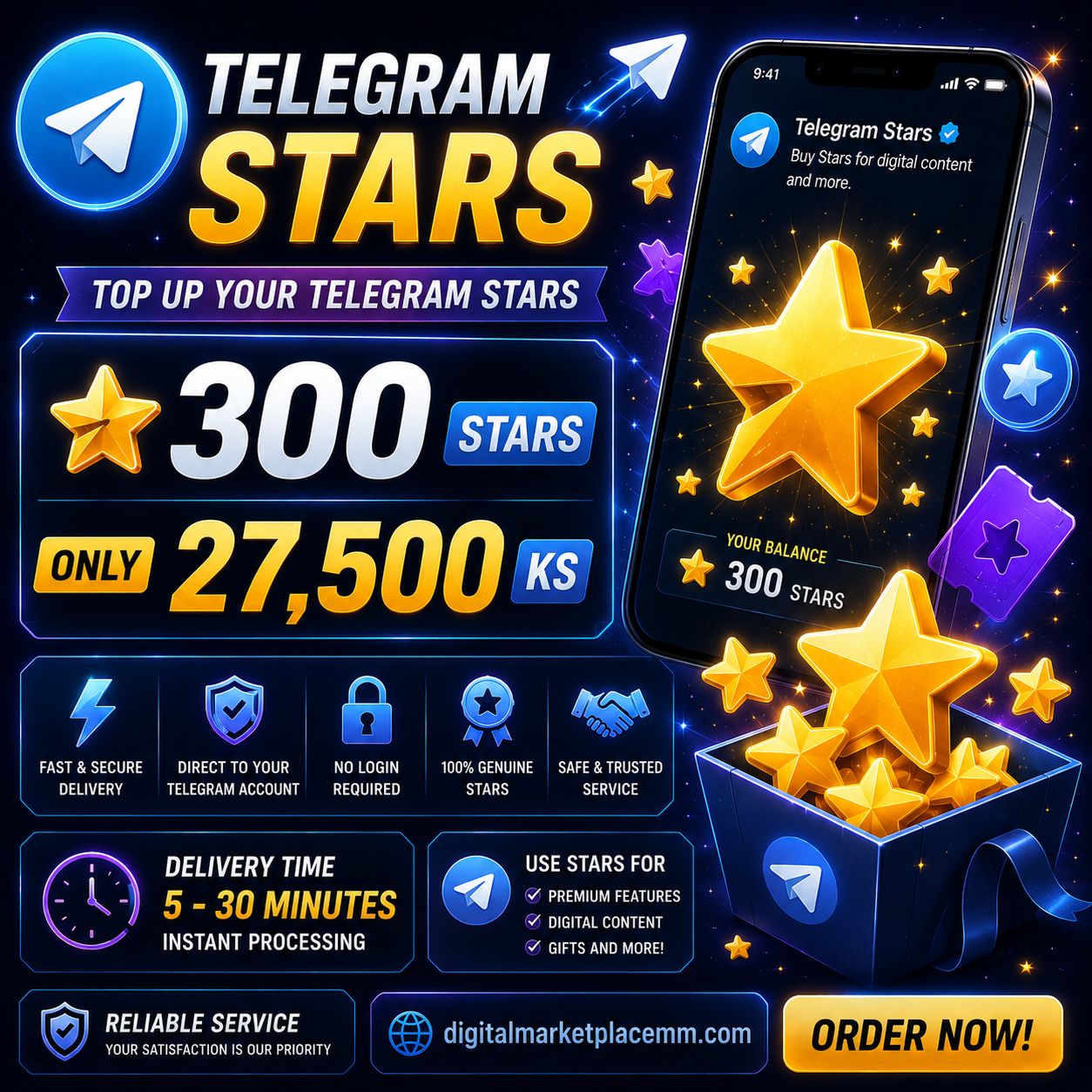 ⭐ Telegram Stars – 300 Stars